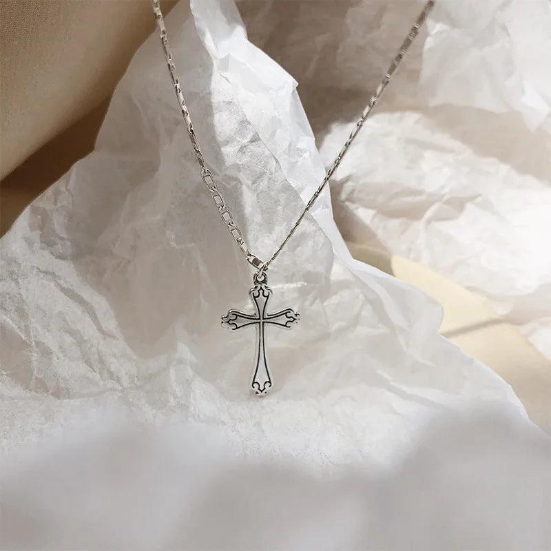 925 Silver Cross Letter Square Necklace