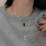 925 Silver Cross Letter Square Necklace