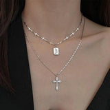 925 Silver Cross Letter Square Necklace
