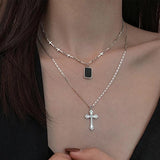 925 Silver Cross Letter Square Necklace