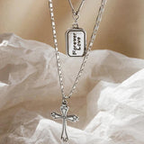 925 Silver Cross Letter Square Necklace