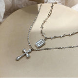 925 Silver Cross Letter Square Necklace