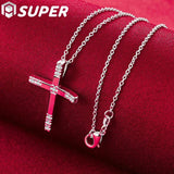 925 Silver Cross Pendant Necklace with Zircon 16-30 Inch Chain