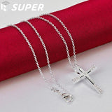 925 Silver Cross Pendant Necklace with Zircon 16-30 Inch Chain