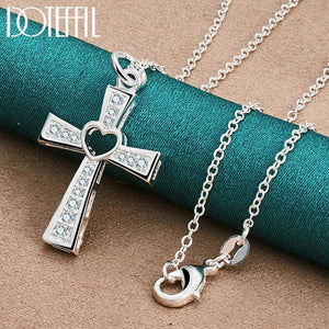 925 Silver Cross & Heart Necklace with Zircon for Women