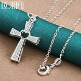 925 Silver Cross & Heart Necklace with Zircon for Women