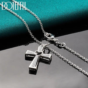 925 Silver Cross & Heart Necklace with Zircon for Women