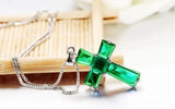 LUKENI 925 Silver Green Cross Pendant Necklace Girls