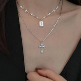 Sterling Silver Necklace for Women Cross Retro Letter Light Clavicle Chain