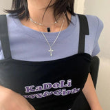 Sterling Silver Necklace for Women Cross Retro Letter Light Clavicle Chain