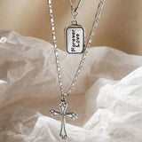 Sterling Silver Necklace for Women Cross Retro Letter Light Clavicle Chain