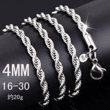 100% 925 Sterling Silver 4MM Rope Chain Unisex Necklace
