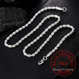 100% 925 Sterling Silver 4MM Rope Chain Unisex Necklace