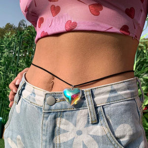 Colorful Glass Heart Pendant Belly Chain Gothic Body Jewelry