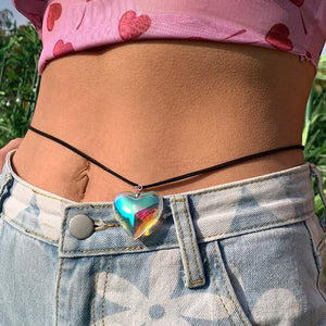 Colorful Glass Heart Pendant Belly Chain Gothic Body Jewelry