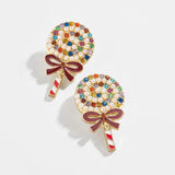 Rhinestone Pearl Sweet Lollipop Earrings Women Girls Romantic Christmas