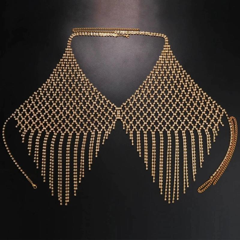 Mesh Tassel Bra Chain Bikini Body Accessories Clothing Sexy Crystal Top Lingerie