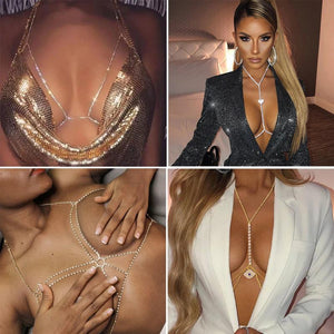 Rhinestone Body Jewelry Chest Chain Bra Bikini for Women