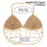 Sexy Rhinestone Mesh Tassel Sequin Bikini Bra Top Body Chain Women