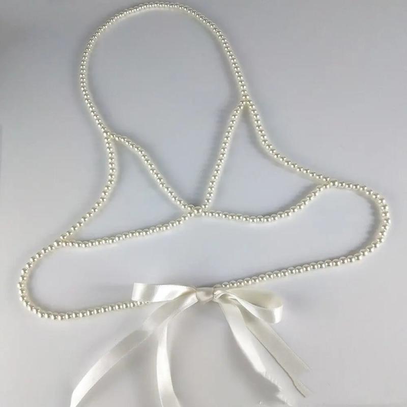 Pearls Bow Tie Sexy Body Necklace Chest Chain Body Jewelry for Women