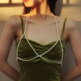 Pearls Bow Tie Sexy Body Necklace Chest Chain Body Jewelry for Women