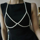 Pearls Bow Tie Sexy Body Necklace Chest Chain Body Jewelry for Women