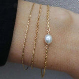 Natural Oval Freshwater Pearl 18k Snap Hook Bracelet