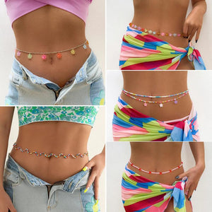 Colorful Rice Bead Woven Chain Bikini Tassel Belt Body Chain