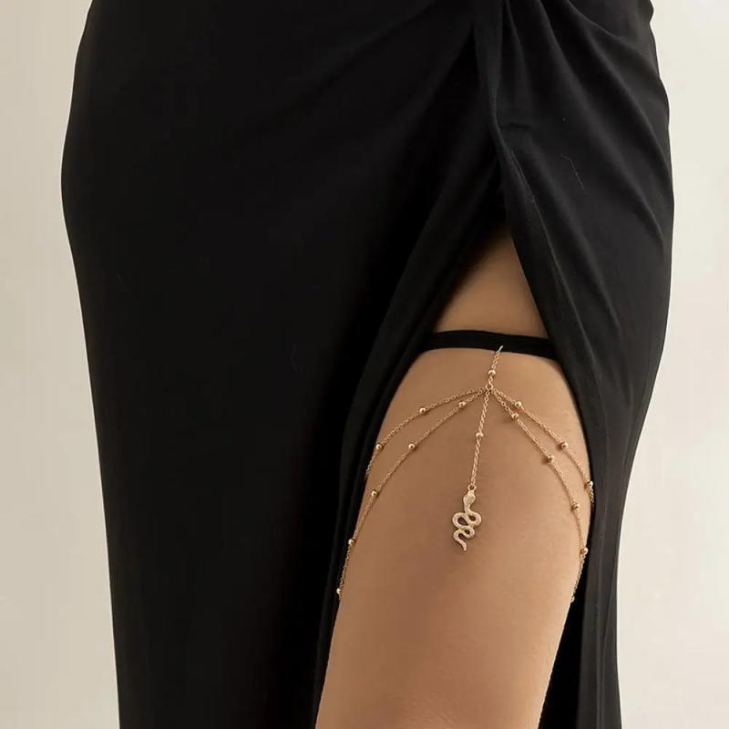 Snake Pendant Leg Chain Vintage Rhinestones Pearl Body Jewelry Gift