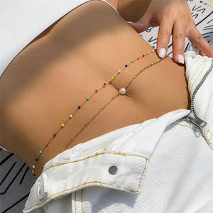 2Pcs Bohemian Crystal Beaded Belly Chain for Women