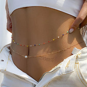 2Pcs Bohemian Crystal Beaded Belly Chain for Women