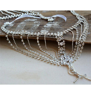 Boho Bride Wedding Crystal Tassel Body Chain Shawl Jewelry