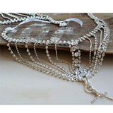 Boho Bride Wedding Crystal Tassel Body Chain Shawl Jewelry