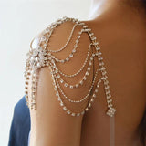 Boho Bride Wedding Crystal Tassel Body Chain Shawl Jewelry