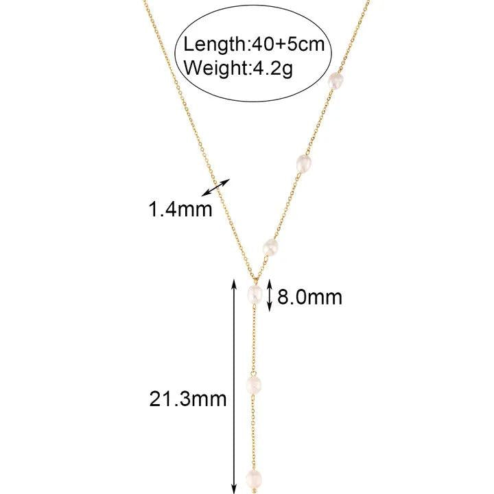 Y Shaped Natural Freshwater Pearl Necklace Stainless Steel Tassel Chain