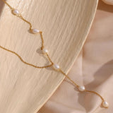 Y Shaped Natural Freshwater Pearl Necklace Stainless Steel Tassel Chain