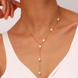 Y Shaped Natural Freshwater Pearl Necklace Stainless Steel Tassel Chain