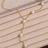 Y Shaped Natural Freshwater Pearl Necklace Stainless Steel Tassel Chain