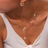 Y Shaped Natural Freshwater Pearl Necklace Stainless Steel Tassel Chain