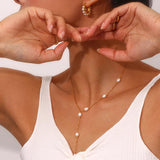 Y Shaped Natural Freshwater Pearl Necklace Stainless Steel Tassel Chain