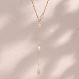 Y Shaped Natural Freshwater Pearl Necklace Stainless Steel Tassel Chain