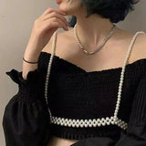 Winter Sexy Shoulder Bare Pearl Top for Women's Clothes