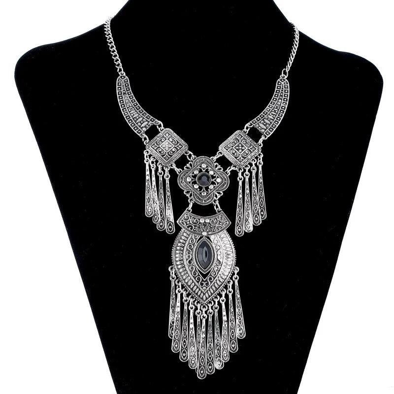 Bohemian Choker Collar Necklace Vintage Tassel Statement Maxi Long Necklace