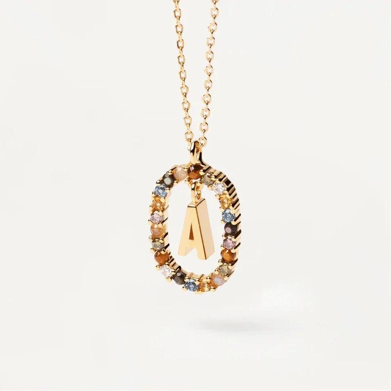 925 Silver Colorful Zircon Letters Alphabet Pendant Necklace