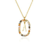 925 Silver Colorful Zircon Letters Alphabet Pendant Necklace