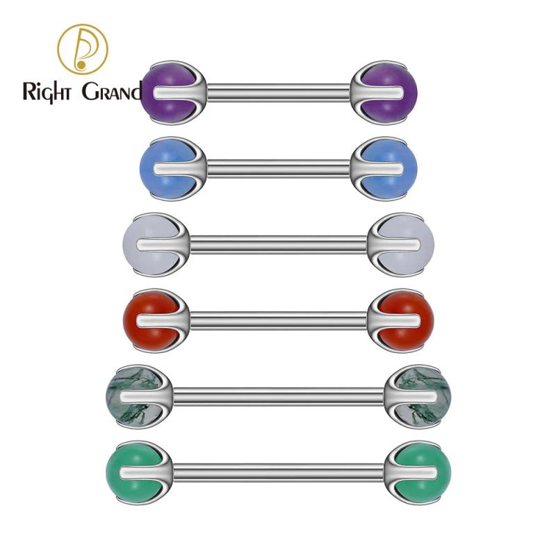 14G Titanium Nipple Barbell with Natural Stone Shield Tongue Ring