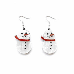 Snowman & Mirror Acrylic Snowflake Drop Earrings - Christmas Winter Jewelry