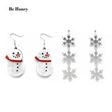 Snowman & Mirror Acrylic Snowflake Drop Earrings - Christmas Winter Jewelry