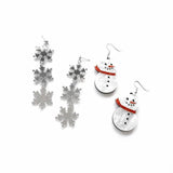 Snowman & Mirror Acrylic Snowflake Drop Earrings - Christmas Winter Jewelry