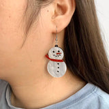 Snowman & Mirror Acrylic Snowflake Drop Earrings - Christmas Winter Jewelry